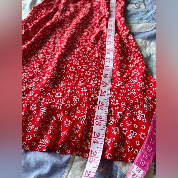 NWT Hello Molly Womens Red Floral Preppy Tie Front Ruffle Trim Mini Dress XS - Picture 6 of 7